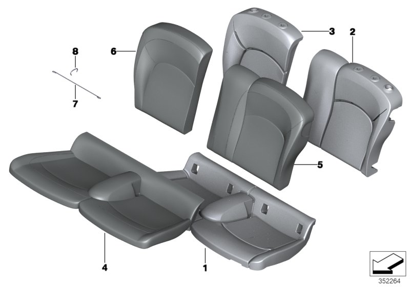 52_3990 Seat,rear,cushion&cover, through-loading