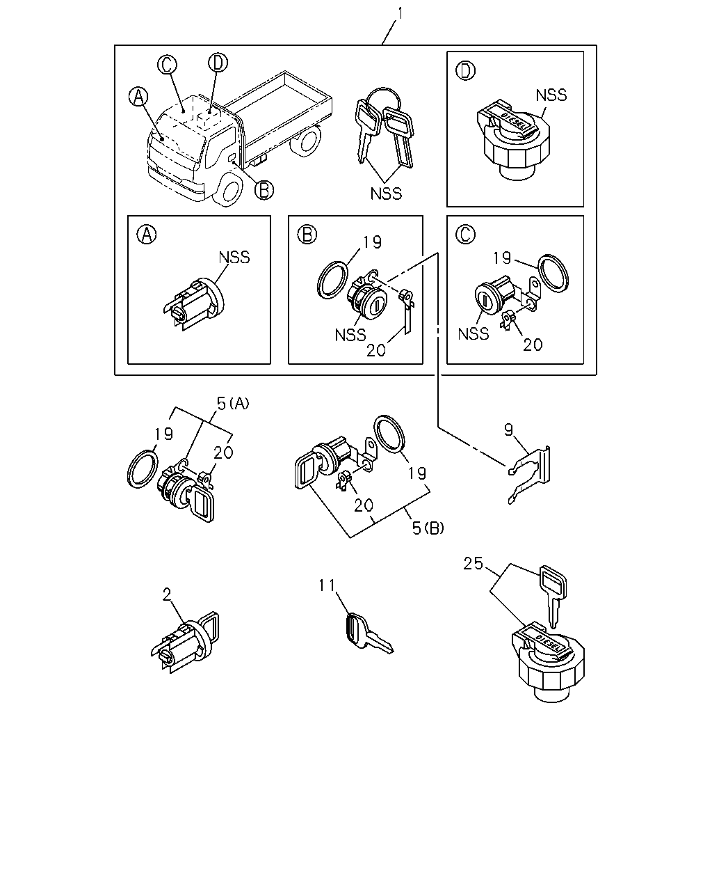 N, 50693 - NHR 94 - 98, 7 - Interior Trim, Emblems / Labels, Seats,  Mirrors, 7-30 - LOCK CYLINDER SET - Catcar.info