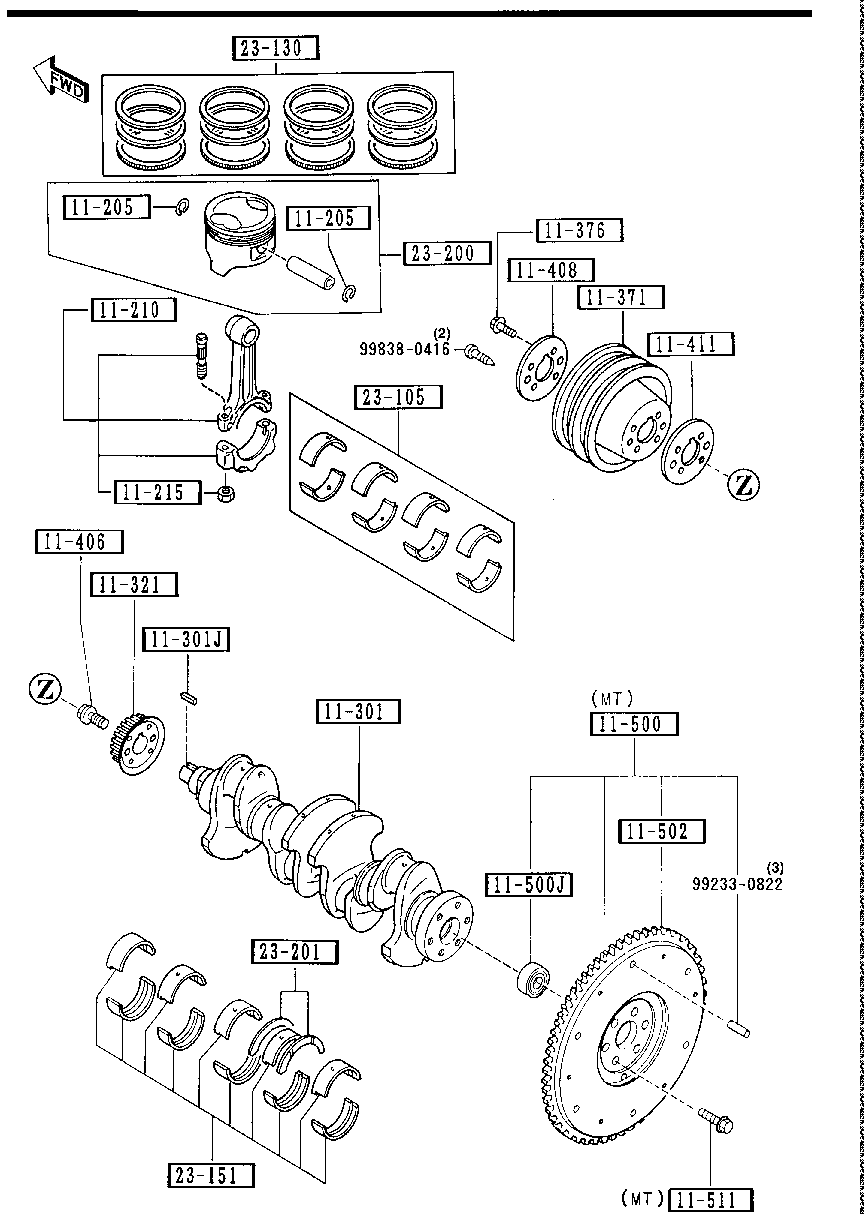 Japan, Roadster NA6CE 200001 08/1992-, 4-цилиндровый двигатель и  трансмиссия, 1100 ﾋﾟｽﾄﾝ, ｸﾗﾝｸｼｬﾌﾄ  ﾌﾗｲﾎｲｰﾙ - Catcar.info