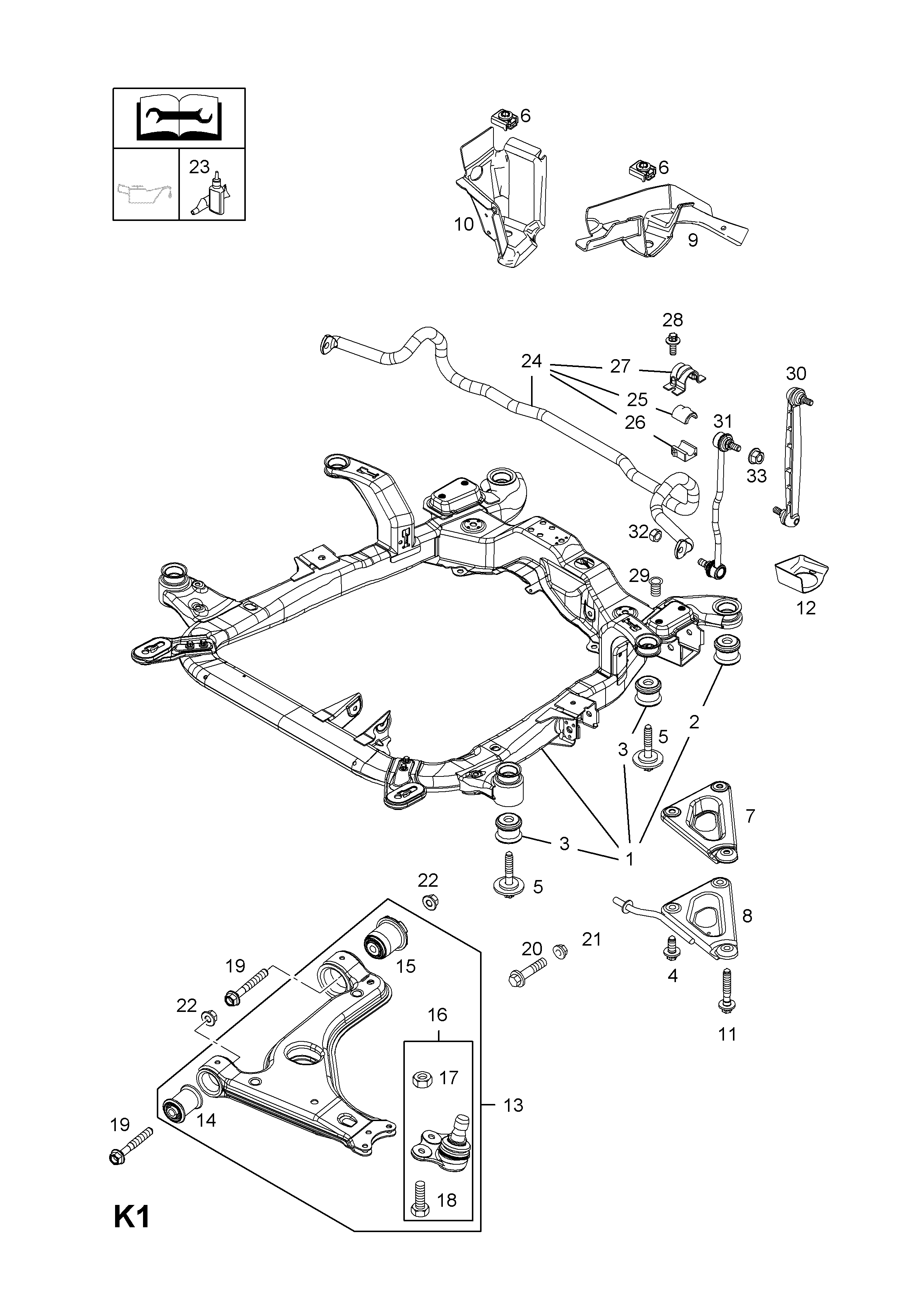 Opel ZAFIRA-B ( 2005 - ), K FRONT AXLE AND SUSPENSION, 1.ENGINE