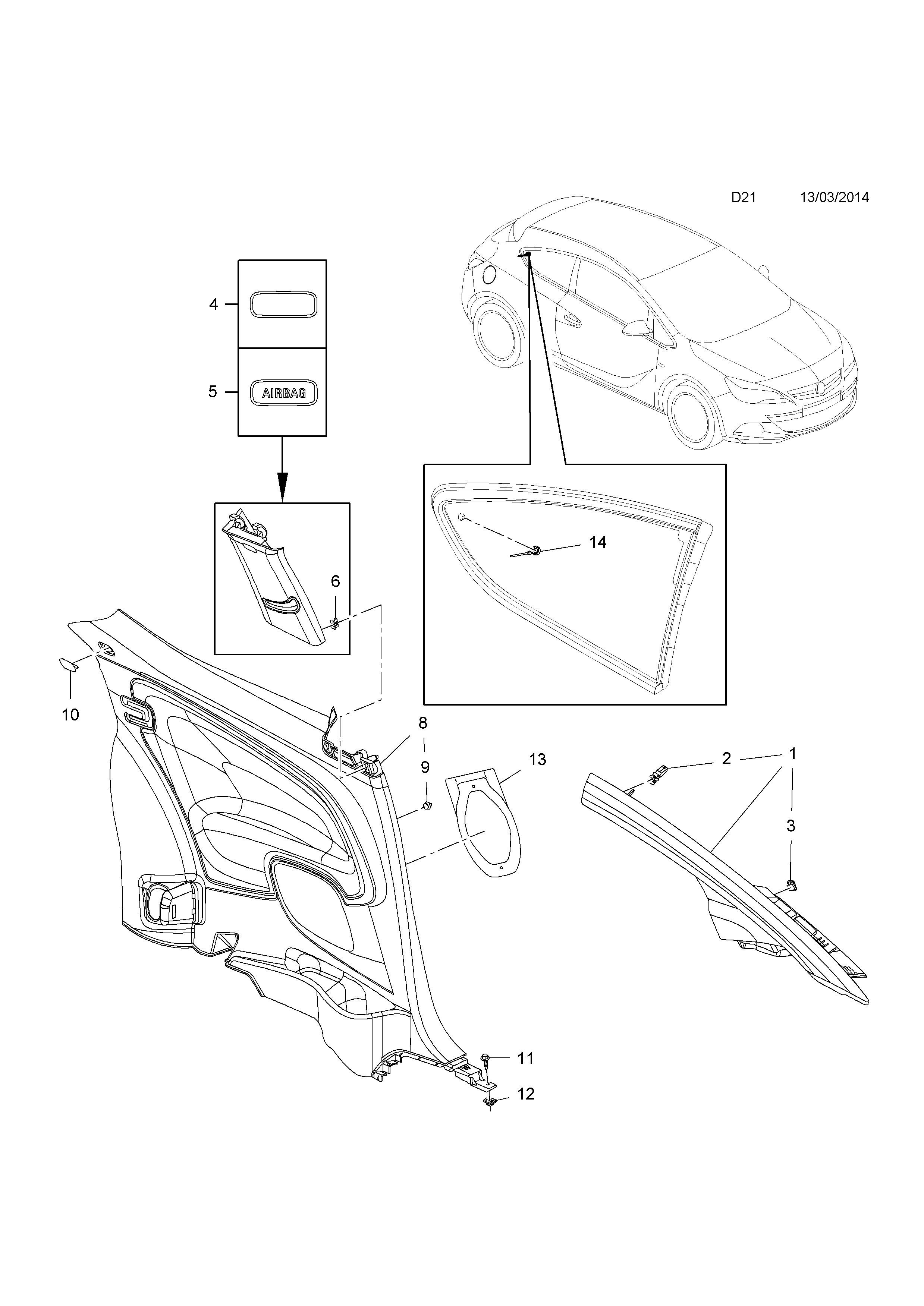 Opel ASTRA-J ( 2010 - ), D BODY INTERIOR TRIM, 3 BODY SIDE AND  