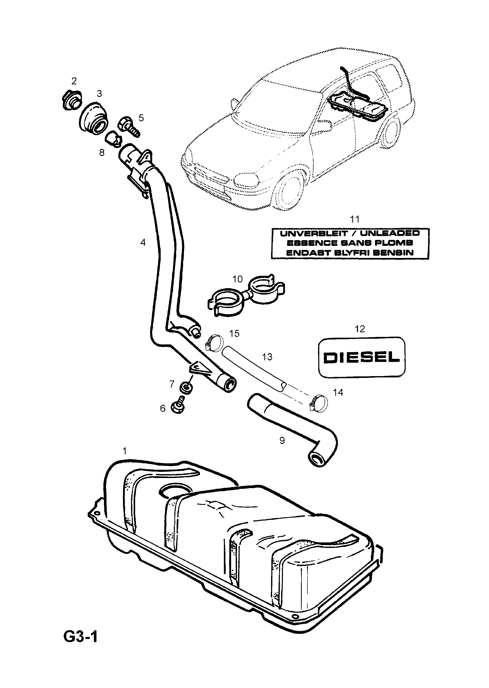 Opel TIGRA-A ( 1993 - 2002), G FUEL AND EXHAUST, 188.FUEL TANK (CONTD.) 