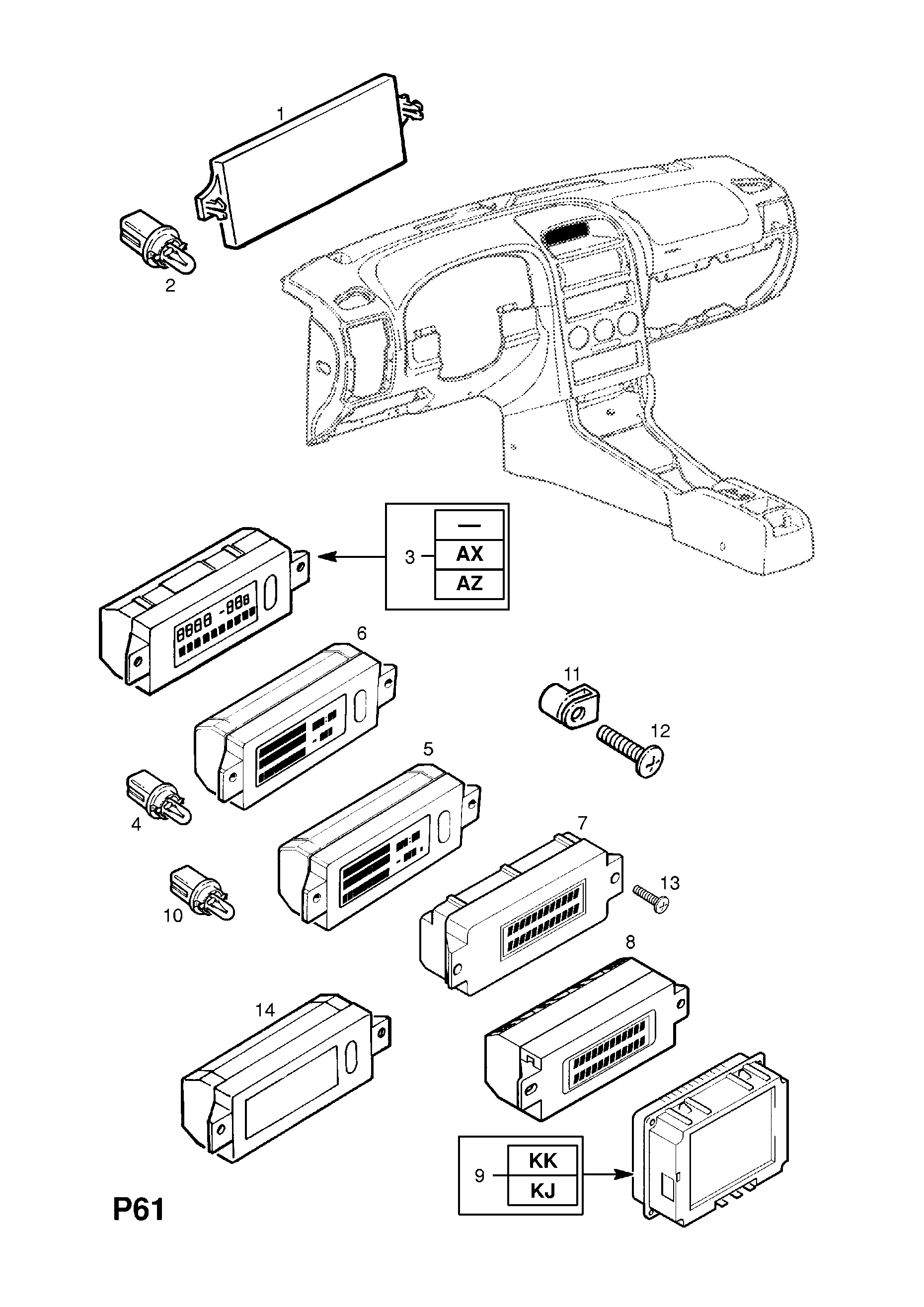 Opel ZAFIRA-A ( 1998 - 2010), P ELECTRICAL, 6 INSTRUMENTS, 11  