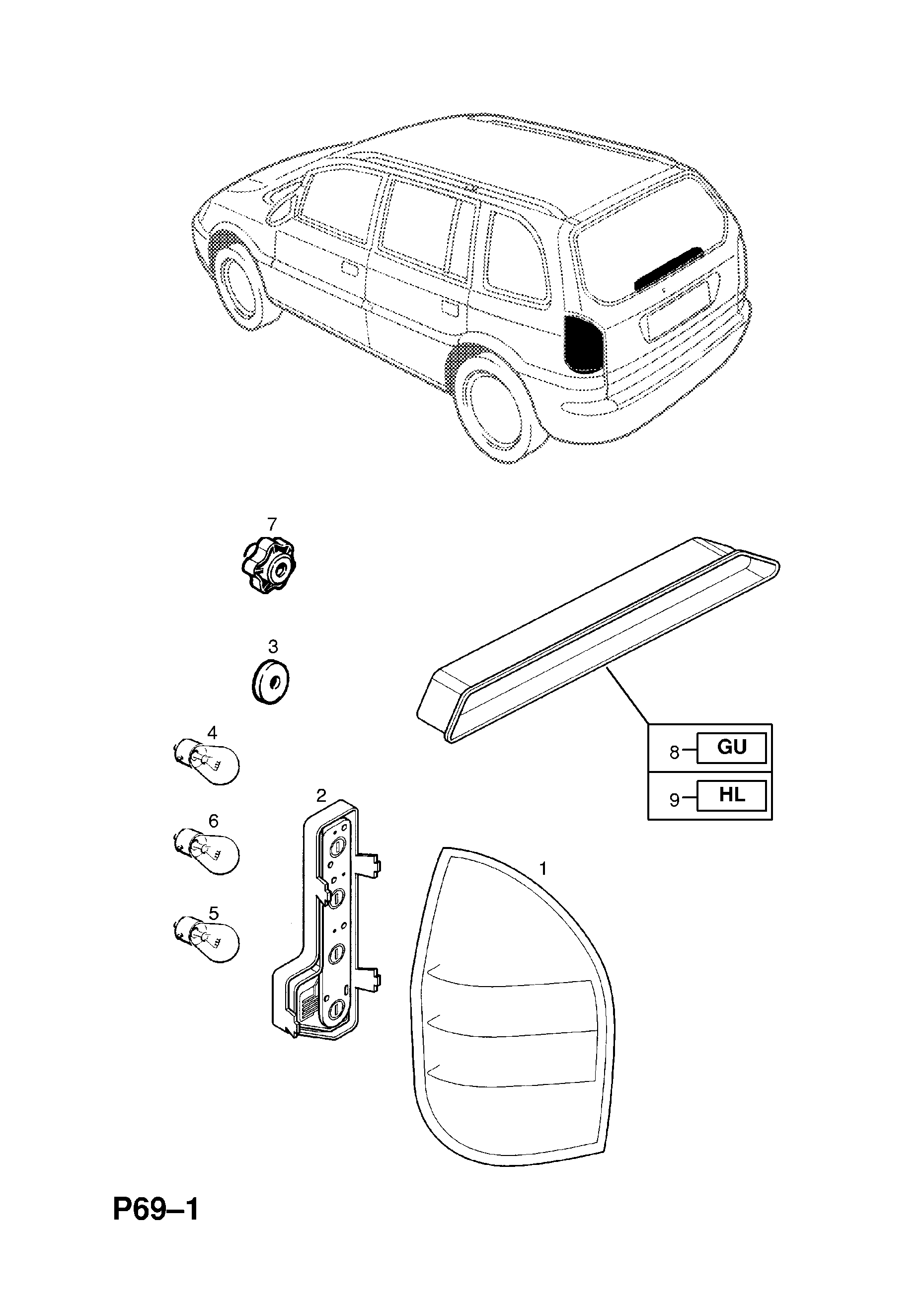 Opel ASTRA-G ( 1998 - 2010), P ЭЛЕКТРИЧЕСКИЙ, 7 НАРУЖНОЕ ОСВЕЩЕНИЕ,  24.ЗАДНИЙ ФОНАРЬ И КРЕПЛЕНИЯ - Catcar.info