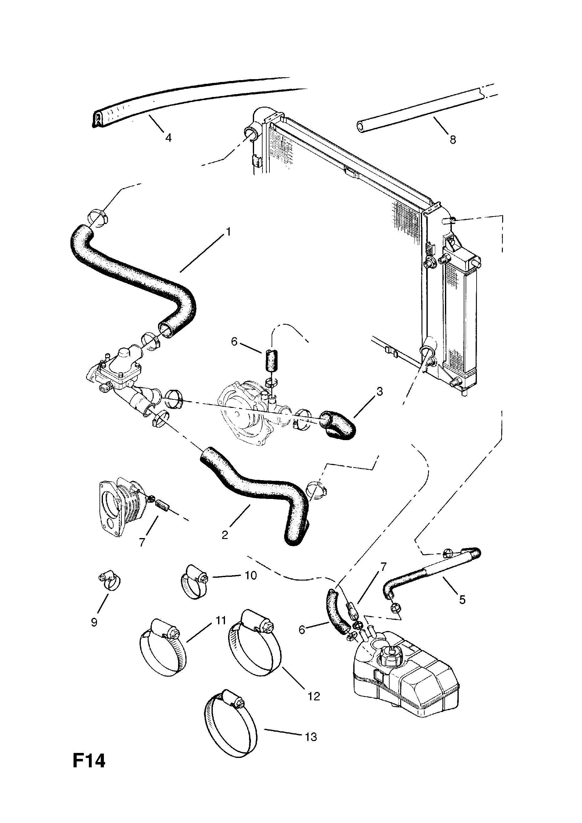 Opel OMEGA-A ( 1987 - 1993), F COOLING, 18.HOSES AND PIPES (CONTD  