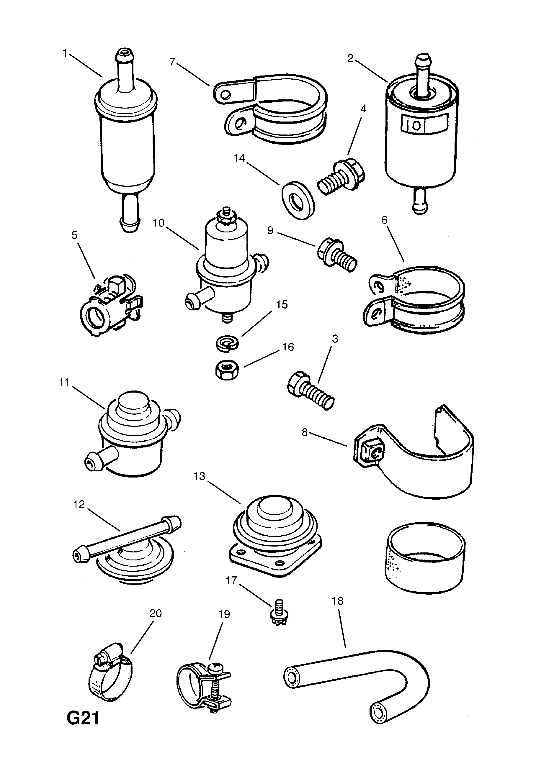 Opel OMEGA-A ( 1987 - 1993), G FUEL AND EXHAUST, 105.FUEL FILTER  