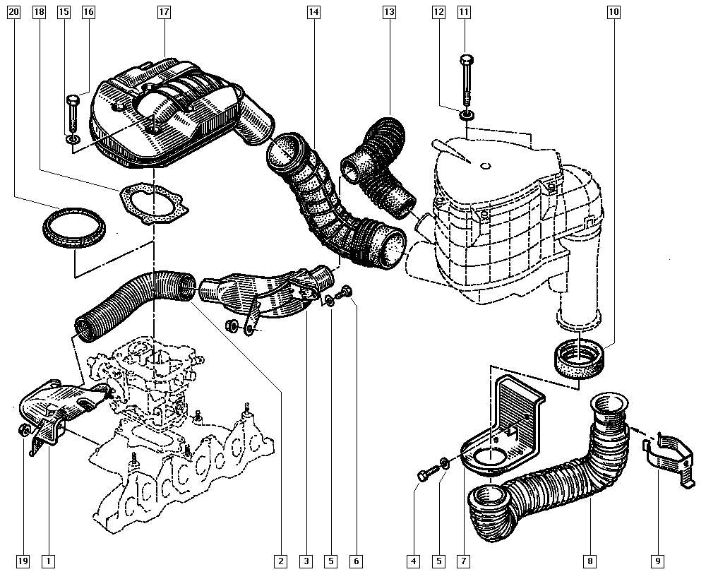 Clio (phase 1 & 2), B57C, Manual, 13 Fuel supply / Air filter  
