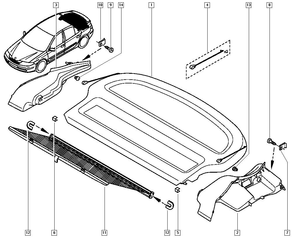 Клипса крепления задней полки Рено Лагуна 2