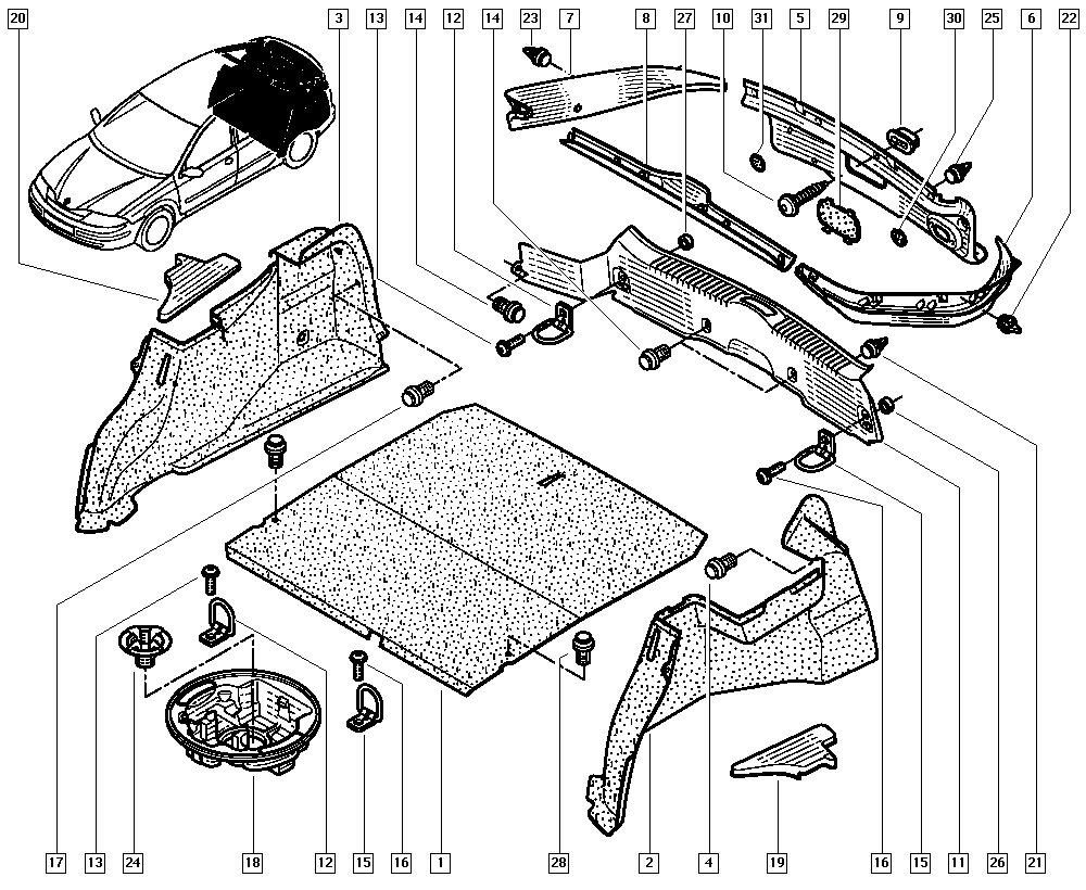 Laguna II, BG03, Upholstery - Electricity, 71 Roof trim / Internal  