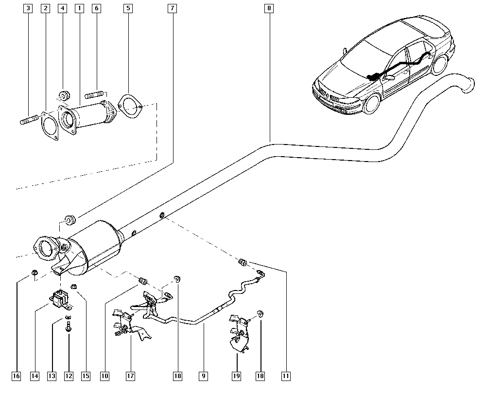 Laguna II, BG1P, Manual, 19 Cooling system - Reservoirs - Exhaust  