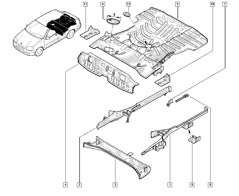 Clio II, LB2E, Bodywork, 41 Lower units / Rear floor panel  
