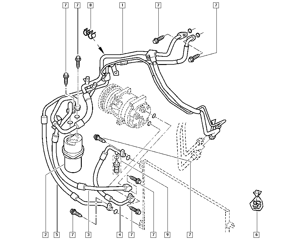 Схема трубок кондиционера рено логан
