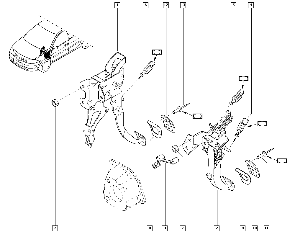 Mégane II, EM2T, Manual, 37 Pedal assembly / Pedal assembly  