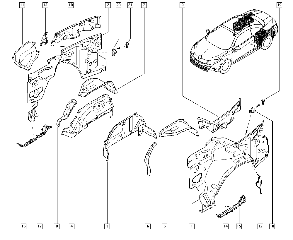 Mégane III, EZ29, Кузов, 44 Задние нижние части / Задняя часть кузова -  Catcar.info