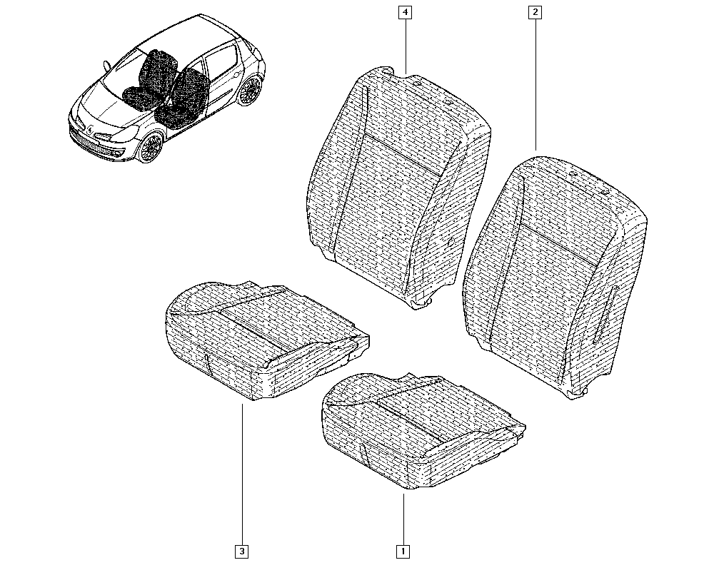 Clio III, BR04, Upholstery - Electricity, 77 Front seat trim  
