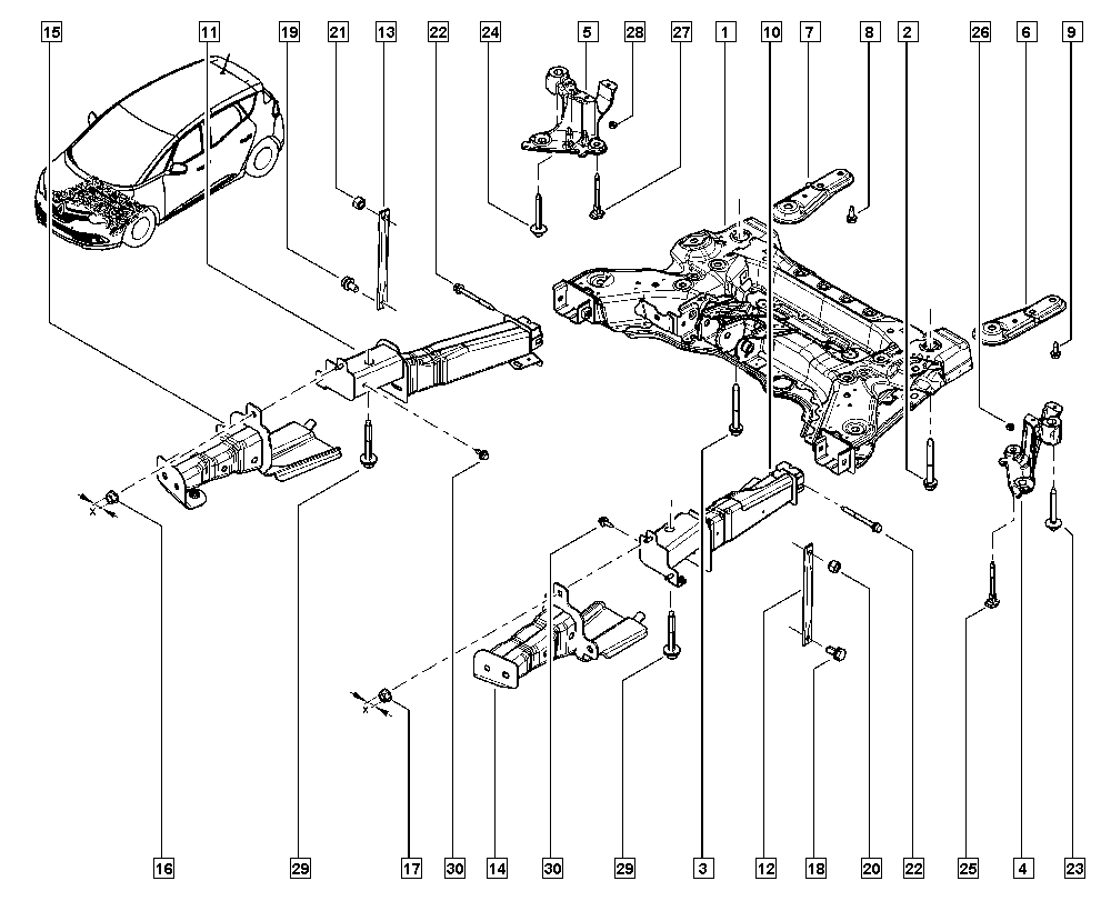 Scénic IV, R9A3, Manual, 31 Front bearing elements / Front axle  