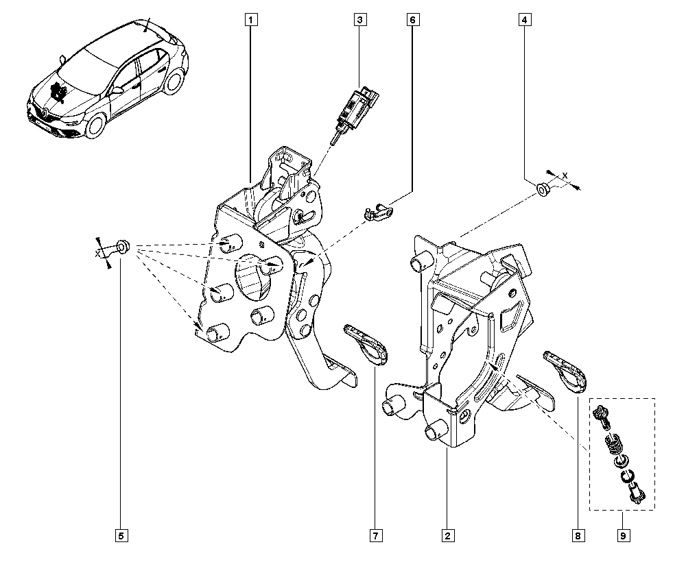 Mégane IV, B9MR, Manual, 37 Pedal assembly / Pedal assembly  