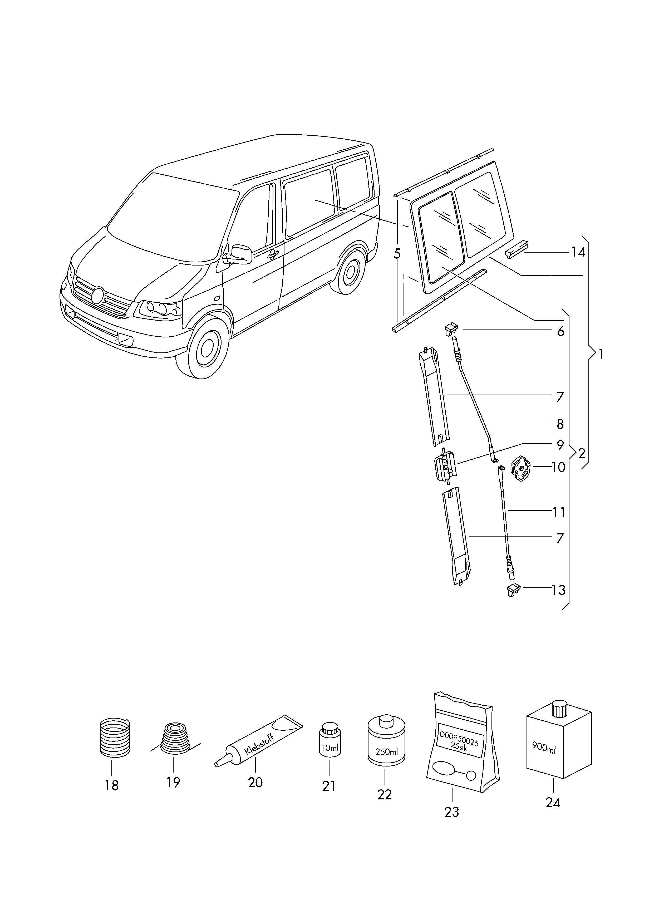 Ремкомплект сдвижной форточки VW t5